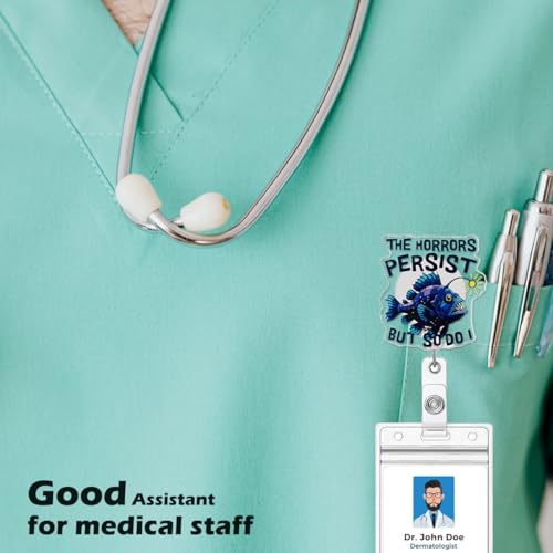 Funny Badge Reel, Dark Humor Quote Fish ID Retractable Badge Holder with Retractable Alligator Clip for Nurse, Doctor, Nursing Student, Hr, Office Workers - color: Anglerfish