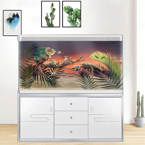 30X12IN Sun and Desert Moon Themed Reptile Habitat on Orange Durable Decorative Background, Terrarium Background with 10EVA Double-Sided Tape - color: Moon, size: 30X12in/75X30cm
