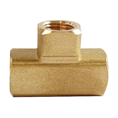 Uenede 2PCS Brass Tee Pipe Fitting 1/4" NPT Female for Water/Oil/Gas - style: Female x Female x Female