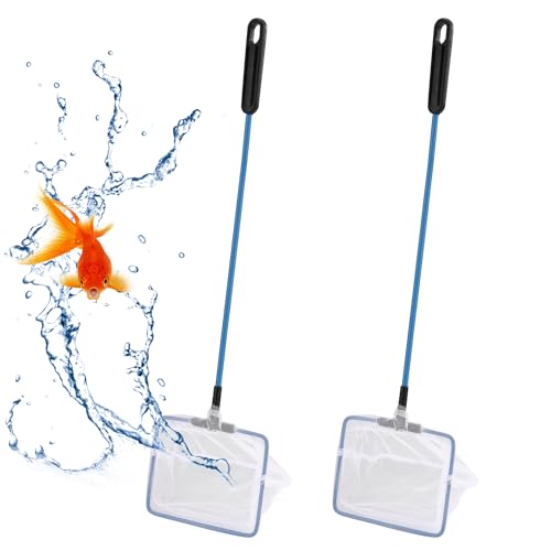 Mogoko Fish Net Aquarium, Small Fish Tank Net with Long Plastic Handle, Square net with Fine Mesh for Tank Cleaning - size: 4 Inch