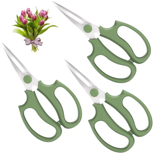 Housolution Flower Scissors, Strong Floral Shears,3PCS Premium Steel Garden Pruning Shears Floral Fruits Leaf Scissors Hand Pruner Snip Trimming Tool for Gardening Flower Arrangement, Green - color: Pointed-avocado Green, size: 3 Pack