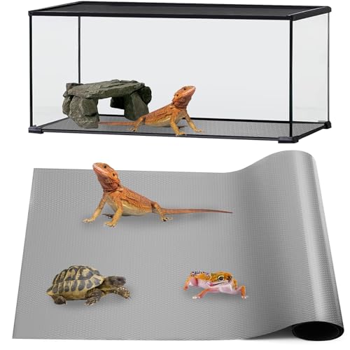 Bearded Dragon Tank Accessories, Reptile Mat, Reptile Terrarium Substrate Liner for Leopard Gecko, Lizard, Snake, Tortoise, Iguana Non-Adhesive Reptile Flooring (18"x72" Grey) - color: 18x72" Grey
