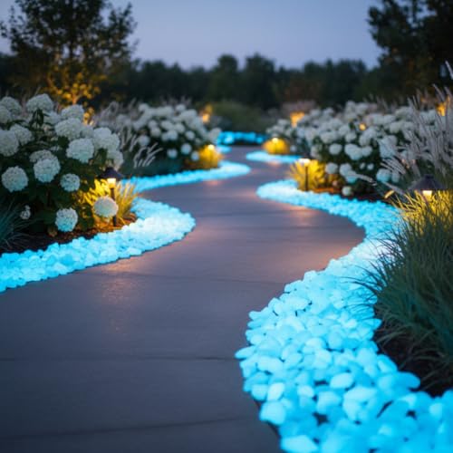 Shiny Stone Glow in The Dark Aquarium Neon Gravel Sand, Decorative Rocks for Fish Tank and Fairy Garden, Home Dec,305g/0.67lbs (15-22mm, Sky Blue) - color: Sky Blue, size: 15-22mm