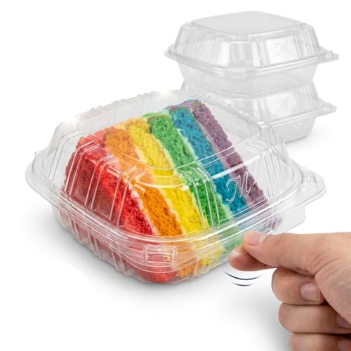 Mr Miracle Clamshell Containers - Clear Disposable Plastic To-Go, Leak-Resistant and Durable for Delivery like Uber Eats, Ideal for Cakes, Salads, Small Sandwich, Personalizable (5" X 5" - 100 Count) - size: 5" X 5" - 100 Count