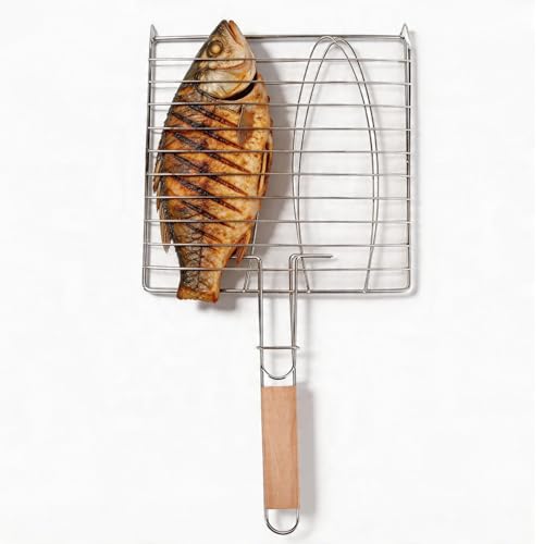 Fish Grill Basket, Stainless Steel Fish Grilling Rack Non Stick for Outdoor Grill Vegetables BBQ Grilling Rack for Oven Veggies Shrimp Cooking Accessories Outdoor Camping