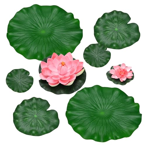 M METERXITY 1-Set Artificial Floating Foam Lotus Flower with Water Lily Pad, 4/7/11 Inch Fake Lotus Flowers Water Lilies for Pool/Fountain/Garden Decor, Pond Plants Ornaments [Light Pink] - color: Light Pink, size: 6.7/3.9 Inch