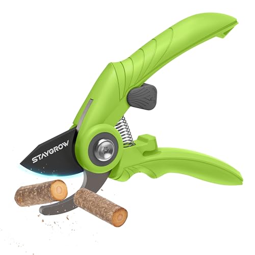 Garden Shears - 6.9" Pruning Shears for Gardening with SK5 Stainless Steel Sharp Blades, Tree Trimmer Garden Scissors with Comfort Handle and Safety Lock, Gardening Hand Tools - Green - style: 6.9" Bypass Green