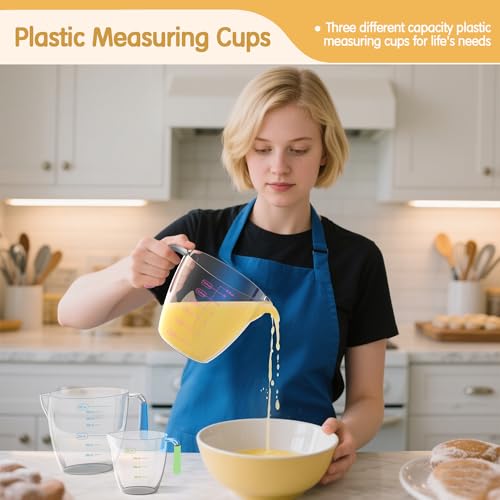 Magnetic Measuring Cups and Spoons Set, 5 Stainless Steel Measuring Cups, 7 Magnetic Measuring Spoons & 1 Leveler, 3 Plastic Measuring Cup with 1 Measuring Conversion Chart - color: Silver