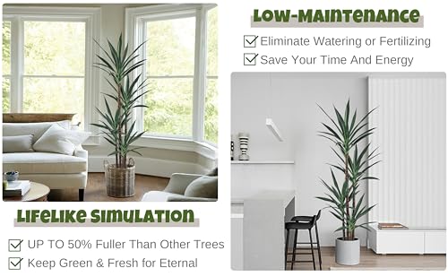 Roselywed Artificial Agave Plant 5FT with 54 Leaves & 4 Trunks & Elegant Black Pot Realistic Tall Large Fake Faux Modern Tree 62 Inch for Indoor Home Office Porch Mall School Decor Housewarming Gift - size: 5ft