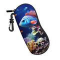 Coral Reef Fish Aquarium Glasses Case with Carabiner Ultra Light Neoprene Zipper Eyeglass Case Portable Sunglasses Soft Case