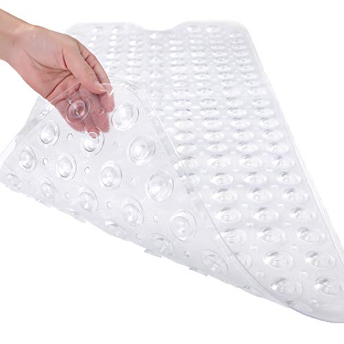 TEESHLY Bathtub Mats for Shower Tub, Extra Long Non-Slip 39 x 16 Inch Bath Mat with Drain Holes and Suction Cups, BathMat for Bathroom with Machine Washable (Clear) - color: Clear