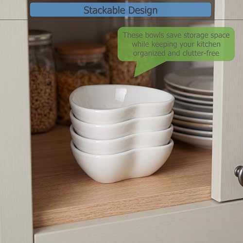 EIKS 4 Pack Ceramic Dipping Bowls Side Dishes for Serving ketchup Wasabi Condiments Appetizer Snacks (Heart-Shape) - size: Heart-Shape