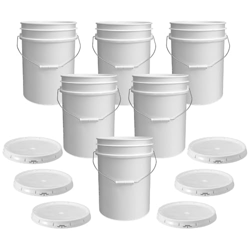 ePackageSupply 5 Gallon Bucket - Food Grade Bucket with Airtight Gasketed Tear Strip Lid, BPA-Free, Heavy-Duty 90 Mil HDPE Plastic Pail, Bulk Storage, Durable Container, Made in USA - White, 6 Packs - size: 6 Packs