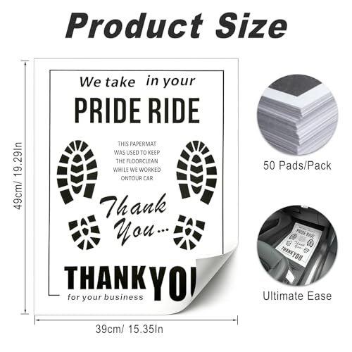 50PCS Paper Floor Mats for Car Kraft, Disposable White Automotive Foot Pads Protective, Thank You Paper Floor Mats for Cars Detailing, Auto Dealership, Automotive Supplies (15.35" x 19.29 ") - color: White #1