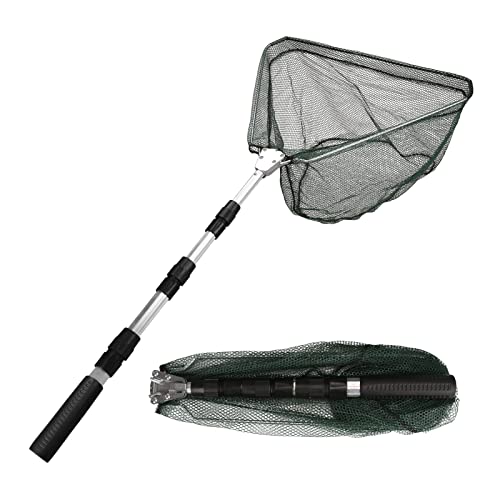 Yeahmart Fishing Landing Net with Telescopic Aluminum Handle Pole, Collapsible Nylon Mesh Minnow Fish Net for Saltwater & Freshwater, Portable Fishing Gear for Kids, Men, Women, Extends 21-75 Inches - style: 51" Full Length (3 Sectional Handle)