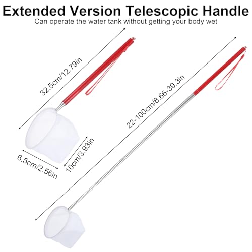 Tyqour Fish Tank Net Small Extendable Aquarium Net with Long Handle Aquarium Fish Net, Surface Skimmer Aquarium Minnow Net for Fish Shrimp Tank, Small Ponds, Creek
