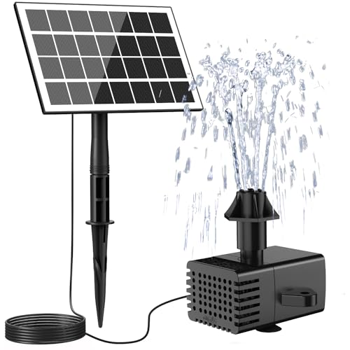 Jutai Solar Fountain Works in Shadow-No Battery, 3.5W DIY Glass Solar Water Pump Kit with Sucker and Stake, Solar Fountain Pump for Bird Bath, Water Feature,Garden, Outdoor-8 Nozzles,9.8ft Power Cord - color: Black+ White3