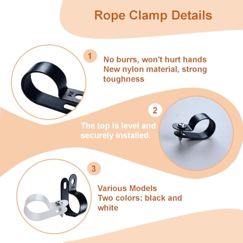 60 Pack 1/4 in Rope Light Clips p-Style Mounting Clips Plastic Cable Clamps for Wire Management(White-60p, 1/4)