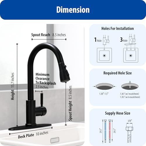 WEWE Black Kitchen Faucet, Touchless Kitchen Faucet with Pull Down Sprayer - Matte Black Single Handle Kitchen Faucets Hands-Free Activated Stainless Steel Kitchen Sink Faucet - color: Matte Black, style: Contemporary