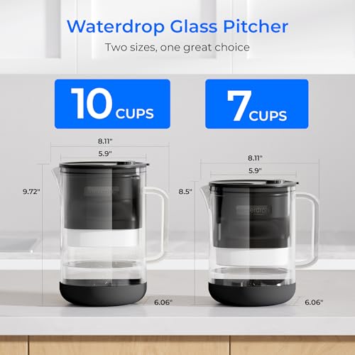 Waterdrop PT-09BL 10-Cup Large Glass Water Filter Pitcher, Eco-Friendly, NSF/ANSI 53, 42 & 372 Certified Filter, Reduces PFOA/PFOS, Chlorine, Cadmium, Copper & Mercury, BPA-Free, Easy to Clean, Black - color: Black, style: Basic