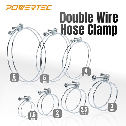POWERTEC 70214 1-1/2 Inch Adjustable Double Wire Hose Clamp with Bolt for Pool, Spa & Pipe, 5 Pack (Color May Vary) - size: 1-1/2", style: 5 pack