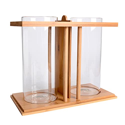 Dual Chamber Bamboo Desktop Aquarium - Mini Betta Fish Tank with LED Light, 360° View Glass Tanks for Goldfish or Small Fish, Home Office Decor