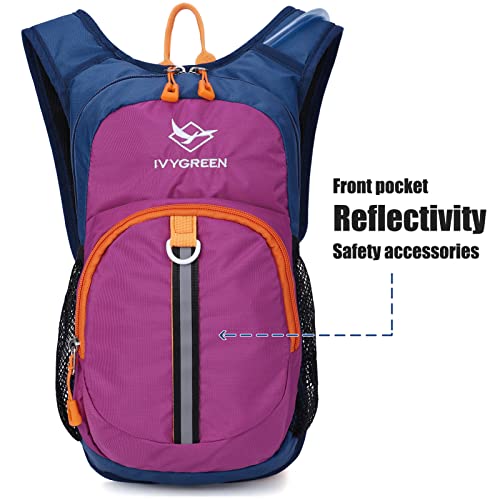 Ivygreen Kids Hydration Backpack, Hiking Backpack for Boys or Girls with 1.5L Water Bladder - color: Purple, size: Small