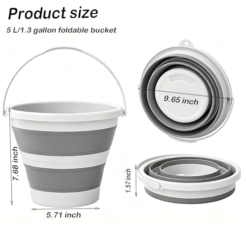 Collapsible Bucket with Handle 5L (1.32Gal), Foldable Pop Up Water Tub, Small Cleaning Mop Bucket, Portable Space Saving Pail for Household Cleaning, Car Wash, Camping, Gardening & Outdoor Use (Grey) - color: Gray, size: 5L