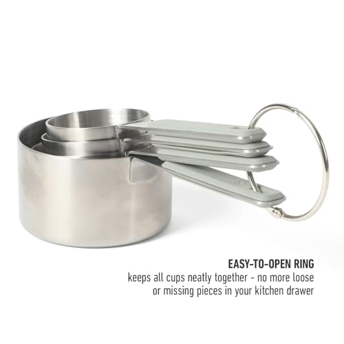 Calphalon Prime Measuring Cups, 4-Piece Stainless Steel Measuring Cup Set with Taupe Silicone Handles, Accurate Kitchen Measuring Tools for Dry & Liquid Ingredients - color: Taupe w/ Silicone (Prime - Measuring Cups), size: Measuring Cups (Set of 4)
