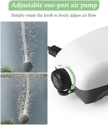 HITOP Upgraded 2W Adjustable Single Outlet Aquarium Air Pump, 44GPH Mini Quiet Fish Tank Aerator with Accessories, Oxygen Pump for Small Tank up to 40Gallon - style: 44GPH(with knob)