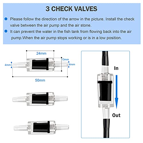 Aquarium air Pump Accessories Set-9.84/26.25/101.71 feet Aquarium Airline tubing Hose,Check valves,air Stones and connectors of I,L,T Shape (9.84 feet Hose 3 Stone 3 Check Valve 3 Connector) - size: 9.84 feet hose 3 stone 3 check valve 3 connector