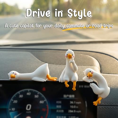 3Pcs So Tired Lazy Duck Mini Desk Ornaments, Resin Goose Figurines for Computer Monitor & Car Dashboard Decor, Cute Office Accessories & Gifts, Funny Duck Statue for Home Vehicle Screen - color: Goose