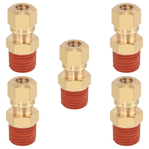 5PCS Air Brake Nylon Tubing Brass Union Straight Joint DOT Approved 1/4" Tube OD x 1/4" NPT Thread Air Line Adapter Air Suspension Kit for Truck Trailers and Air Brake System - size: 1/4" OD x 1/4" NPT, style: Straight Male NPT Thread-5PCS