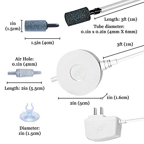 Silent Aquarium Air Pump - Nano Betta Tank, Aerator with Accessories, for Up to 20 Gallon Fish Tank