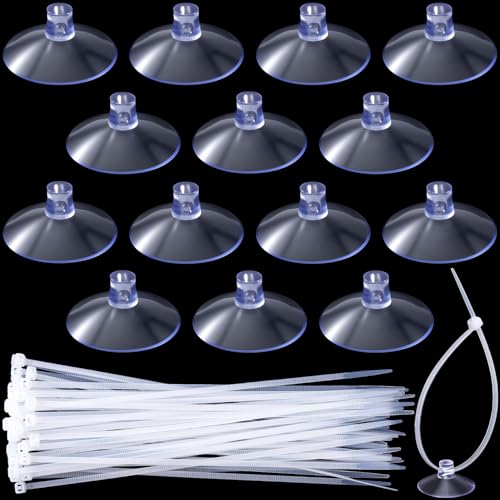 PAGOW 15 Pcs 3cm Aquarium Suction Cups with 30pcs Zip Ties, Suction Cup for Fish Tank Plants Binding Moss Shrimp Nest Landscape Fixation, Utility Sucker Pad Without Hooks for Kitchen Hanging - color: Clear (Set of 45), size: 1.18 inch