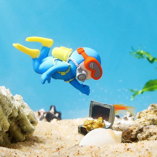 3pcs Floating Fish Tank Decorations, Little Diver Aquarium Decoration, Aquarium Accessories Fish Playmate for Fish Tank Suitable for All Kinds of Fish Tanks Swimming Pool - color: Orange Diver Camera+blue Chubby Diver+blue Diver (All With Fishing Line and