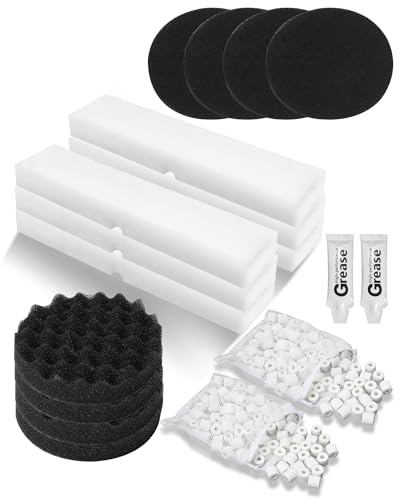 18 Pcs Replacement Filter Media Kit Fit for Fluval FX4/FX5/FX6 Aquarium Filters Including 2 Bag BioMax Media, 4 Carbon Foam Pad, 4 Bio-Foam Pads, 6 Bio-Foam Block, 2 Silicone Lube - size: 18 Pcs