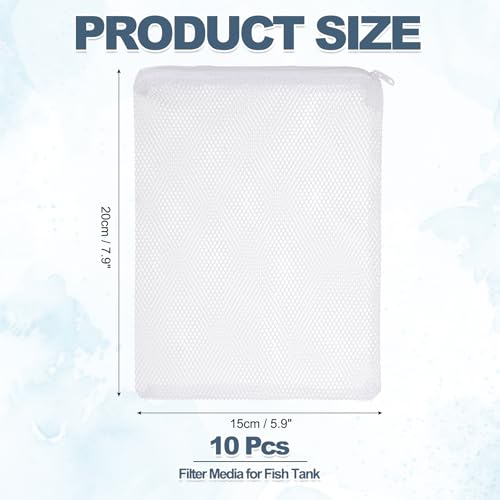 Aquarium Filter Media Bags, Fish Tank Fine Mesh Bag with Zipper Reusable Versatile 8 x 6 Inch, (White, 10Pcs), Intended for Fish Tank/Aquarium/Pond/Activated Carbon/Ceramic Rings - color: white, size: 8 x 6 in