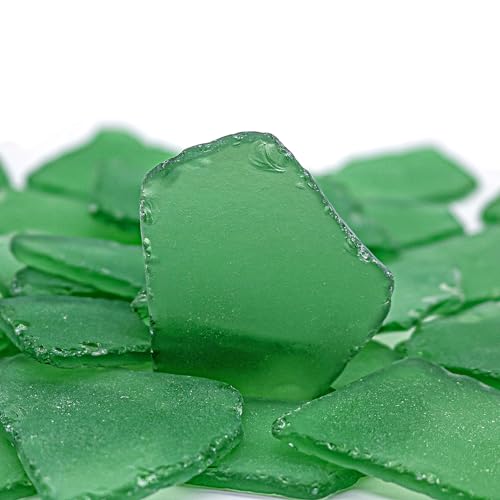 Large Dark Green Sea Glass Pieces for Crafts, 31 oz Non-Dyed Frosted Glass, 1.2–2 in Beach Glass Look for Christmas Tree DIY, Wreath Decor, Vase Filler, Centerpieces & Coastal Decor - color: Dark Green