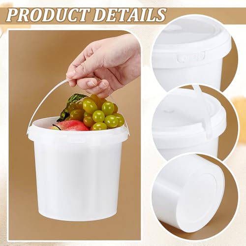12 Pcs White Plastic Bucket with Lid and Handle, Food Grade Buckets with Lids, Ice Cream Containers Food Safe Bucket for Multipurpose Storage Paint Water Art Crafts Projects (1.26 Quart) - size: 1.26 Quart