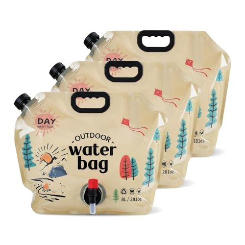 3PCS Water Storage Containers 2.1 Gallon Collapsible Water Jug - Reusable BPA Free Foldable Empty Gallon Jug for Water Storage, Water Bag for Outdoor Hiking Emergency Prep Camping Essentials