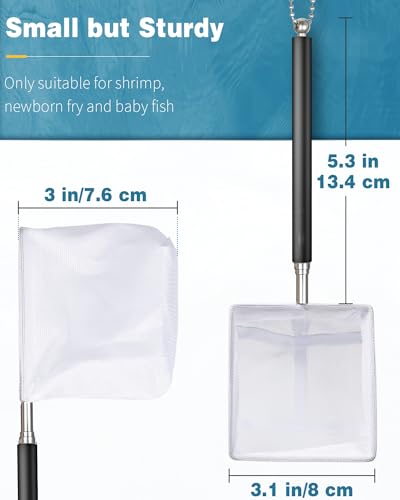 Pawfly Aquarium Shrimp Net 3 Inch Tiny Fish Tank Net with Extendable Stainless Steel Handle Soft Square Fine Net Mesh for Shrimp Baby Fish Food Residue Debris Skimming Net for Fish Tanks & Small Ponds - color: Black Square, size: 3 Inch