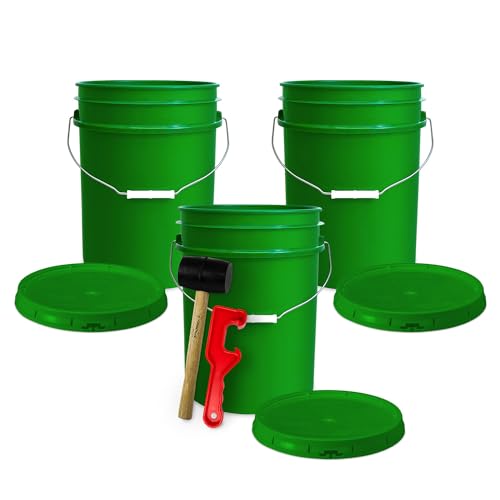 ePackageSupply 5 Gallon Plastic Bucket with Airtight Lid | Food Grade Bucket | BPA-Free | Heavy Duty 90 Mil All Purpose Pail | One 12" Rubber Mallet & One Lid Opener Included | 3 Pack - color: Green, size: 3 Packs