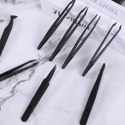 TIESOME 8 PCS Venus Fly Trap Feeding Tweezers, 8 Styles Black Straight and Curved Tweezers Set Carnivorous Plant Feeding Tongs for Flytraps Pitcher Plants Butterwort Reptile Feeding
