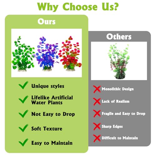 Hamiledyi 2 Pcs Large Aquarium Plants with 2 Pcs Small Artificial Seaweed Plants, 16 Inch High Artificial Plants Decoration, Fish Tank Decor Plastic Plants, Perfect for Aquarium Decor(Green)