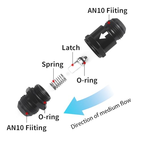 AN10 One Way Non Return Check Valve 10AN to AN10 Male Flare Inline Fitting Aluminum Black 2PCS