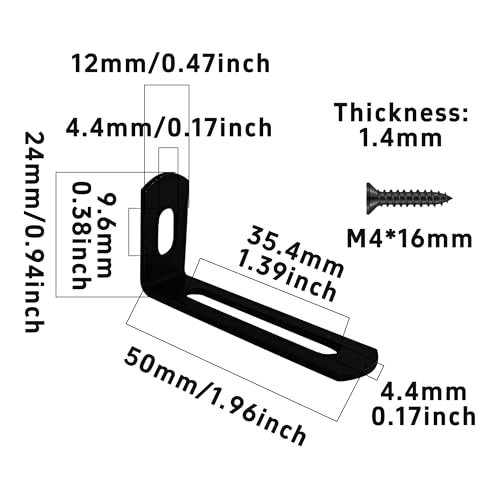 20Pcs 2"x1"x0.5"Adjustable Right Angle Brackets, Slotted L Bracket Metal 90 Degree Corner Fastener L-Shape Corner Brace Support Black Shelf Bracket - size: 2"x1", style: BLACK/20PCS