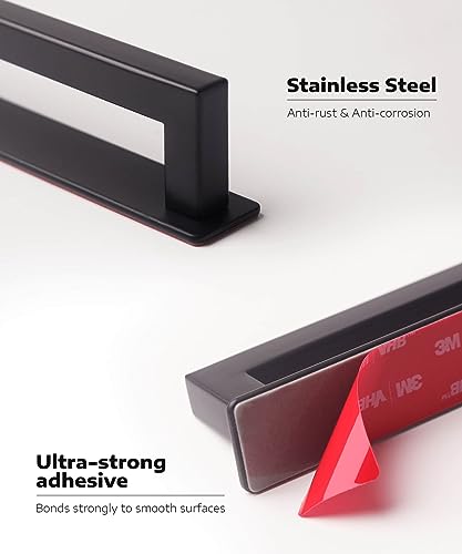 RVPEKUPE 2-Pack Adhesive Cabinet Handles Stick On Handle Self Stick Drawer Pulls No Drill Cabinet Pulls for Cabinet Closet Glass Sliding Shower Door Handle - 6", Black - size: Overall Length 6"