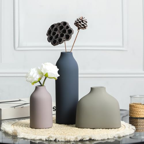 Ceramic Vase Set of 3,Flower Vase Home Decor,Modern Farmhouse Decor, Pampas Grass Dried Fresh Flowers,Bedroom,Living Room,Bookshelf Decoration, Centerpiece Table Boho Decor. - color: Multicolor-2