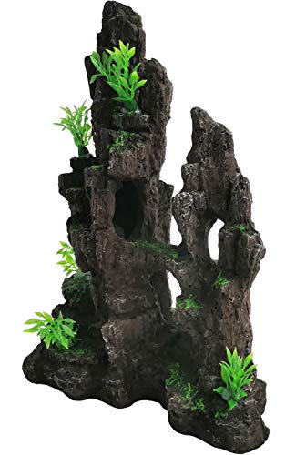 kathson Aquarium Mountain View Stone Resin Fish Tank Decoration Betta Hideout Caves Rockery Landscape Tree Rock Hiding Cave Decor for Small Fish Shrimp Play Ornament - size: 8.0〞L x 4.3〞W x 10.4〞H